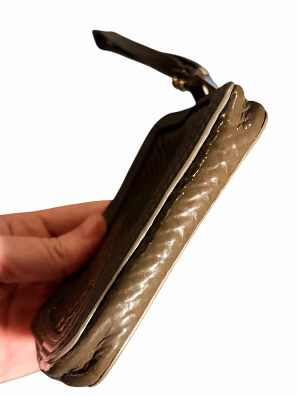 Marc Jacobs Olive Green Textured Wristlet with Gold Hardware